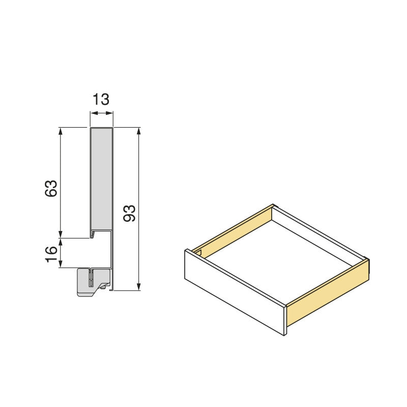 Cassetto esterno Protone 30kg, guide di estrazione totale con una chiusura soft, altezza 93mm, profondità 400mm, Acciaio