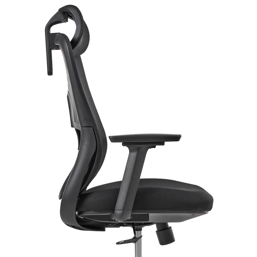 Sedia da ufficio in rete nera, rotelle in plastica, girevole, schienale reclinabile, regolazione in altezza, braccioli, poggiatesta regolabile, moderna ed ergonomica