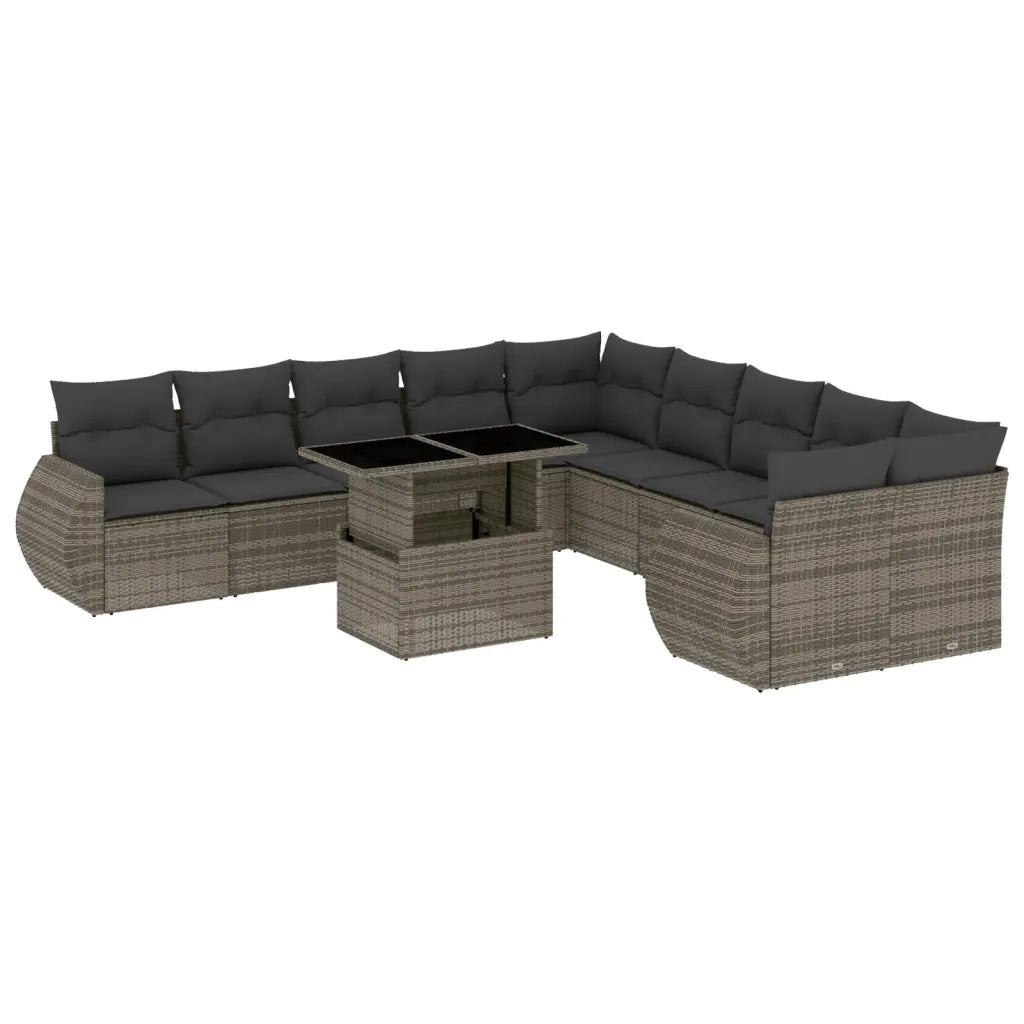 Set Divani da Giardino 11 pz con Cuscini in Polyrattan Grigio 3268800