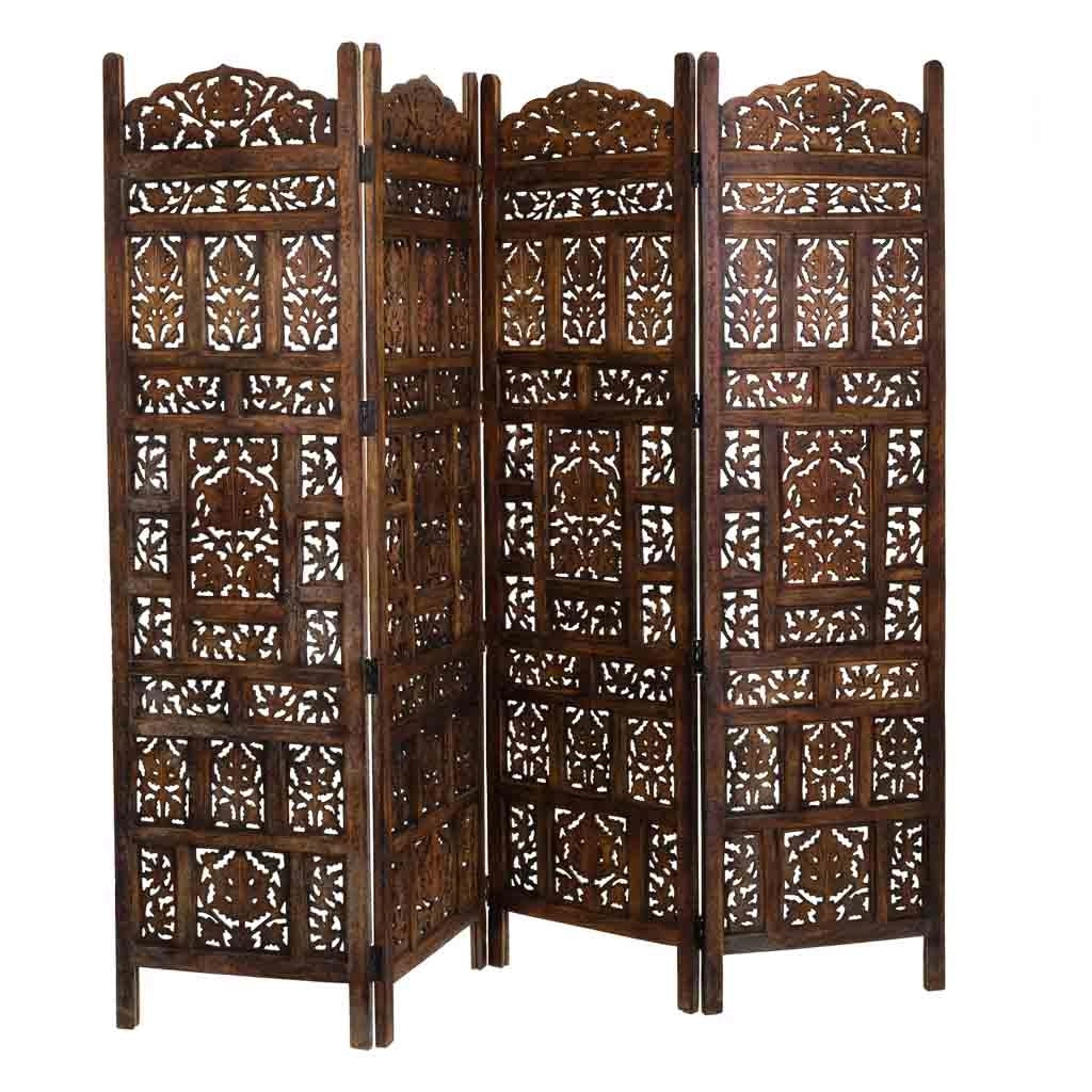 Paravento in legno marrone fatto a mano 50(x4)x2x180h cm
