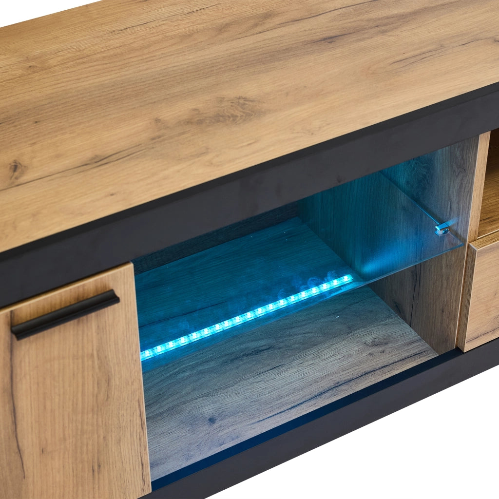 Mobile Porta TV LED 160 cm Nero e Rovere per Schermi 70 Pollici