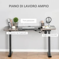 Scrivania Sollevabile a 4 Altezze con Regolazione Elettrica, Sistema Anticollisione, 140x70x72-116cm, Metallo Nero e Teak
