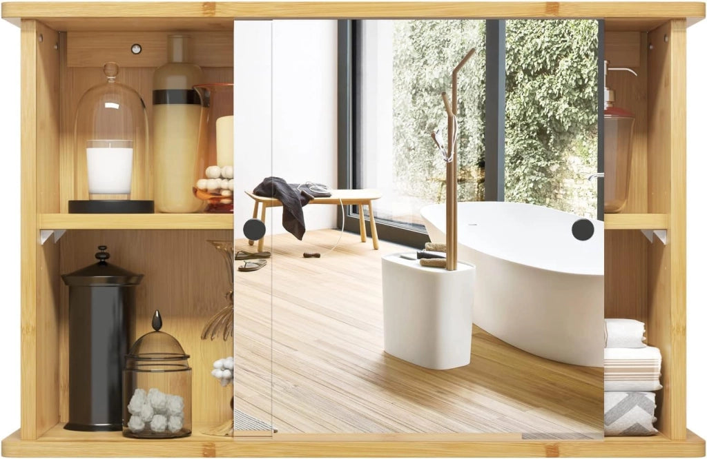 Set di mobili da bagno con armadietto a specchio, per bagno, in bambù
