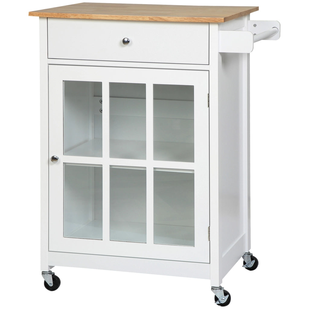 Carrello da Cucina Multiuso con 4 Ruote. in Legno Bianco. 67x48x86.5cm