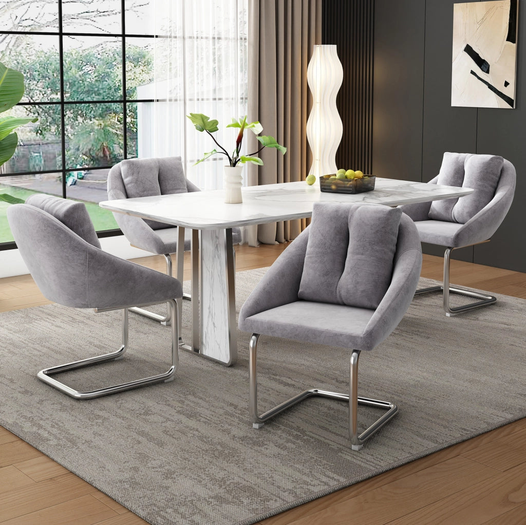 Set di 6 sedie in velluto con struttura in metallo grigio