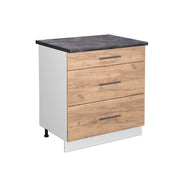 Mobiletto base per cucina Fame-Line Rovere dorato/Bianco 80 cm con 3 cassetti, PL Antracite Vicco