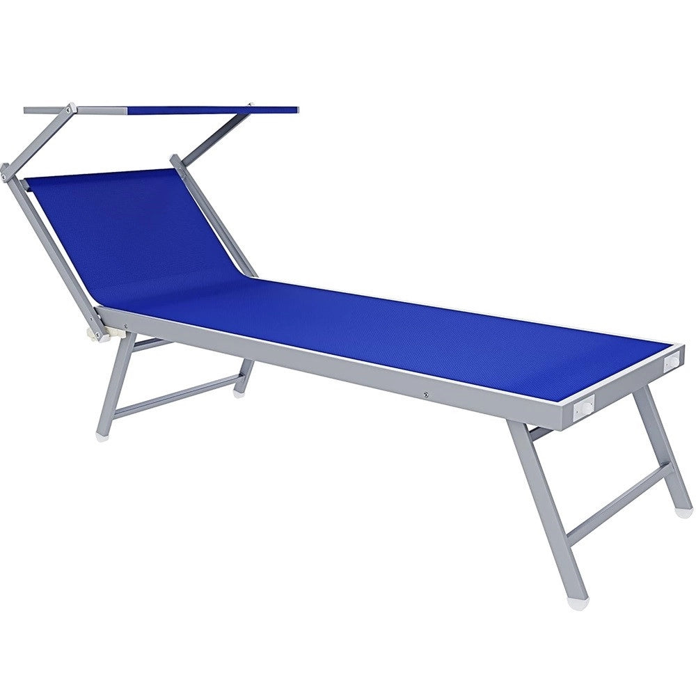 Trade Shop - Lettino Pieghevole Prendisole In Alluminio Textilene Con Parasole Orientabile 186x61x38cm -
