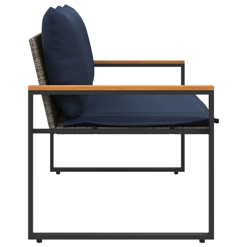 Panca da Giardino | Panchina con cuscino Grigio e Blu Navy 115 x 65 x 72 cm Rattan