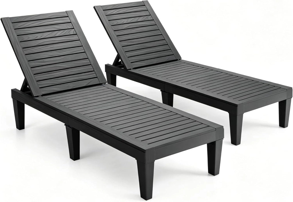 Lettino Prendisole da Giardino, Sdraio da Giardino Con Schienale Regolabile a 5 Livelli, Chaise Longue Impermeabili da Esterno, per Spiaggia Piscina Giardino, Portata 180 kg (2, Nero)