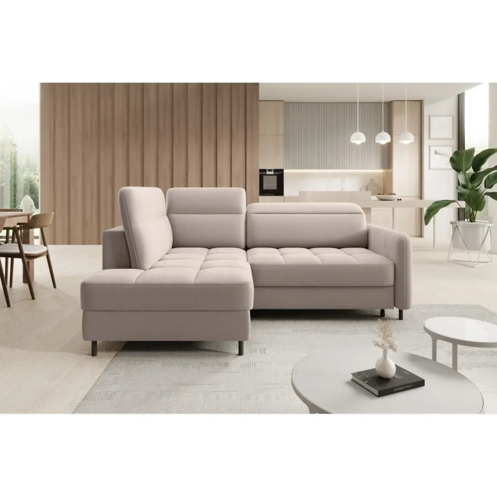 Divano angolare sinistro convertibile BARNEA 208 cm crema con contenitore