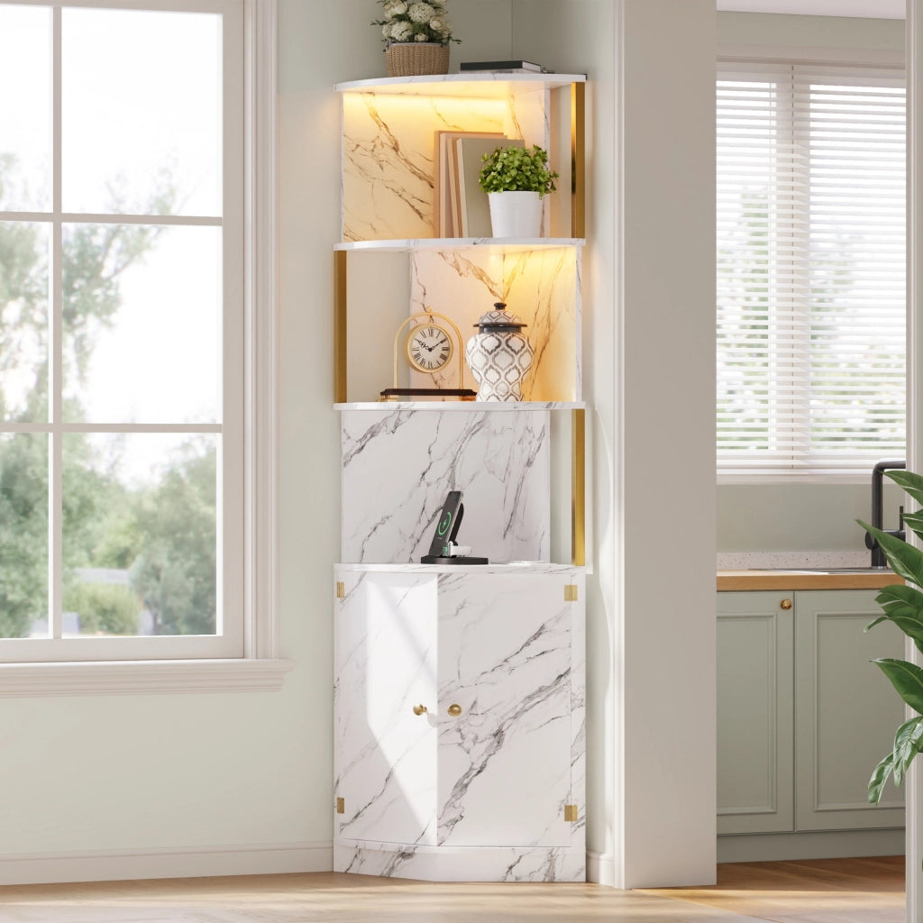 Mobile angolare con vani aperti e 2 ante - per cucina - in MDF - 38 x 38 x 180 cm - bianco