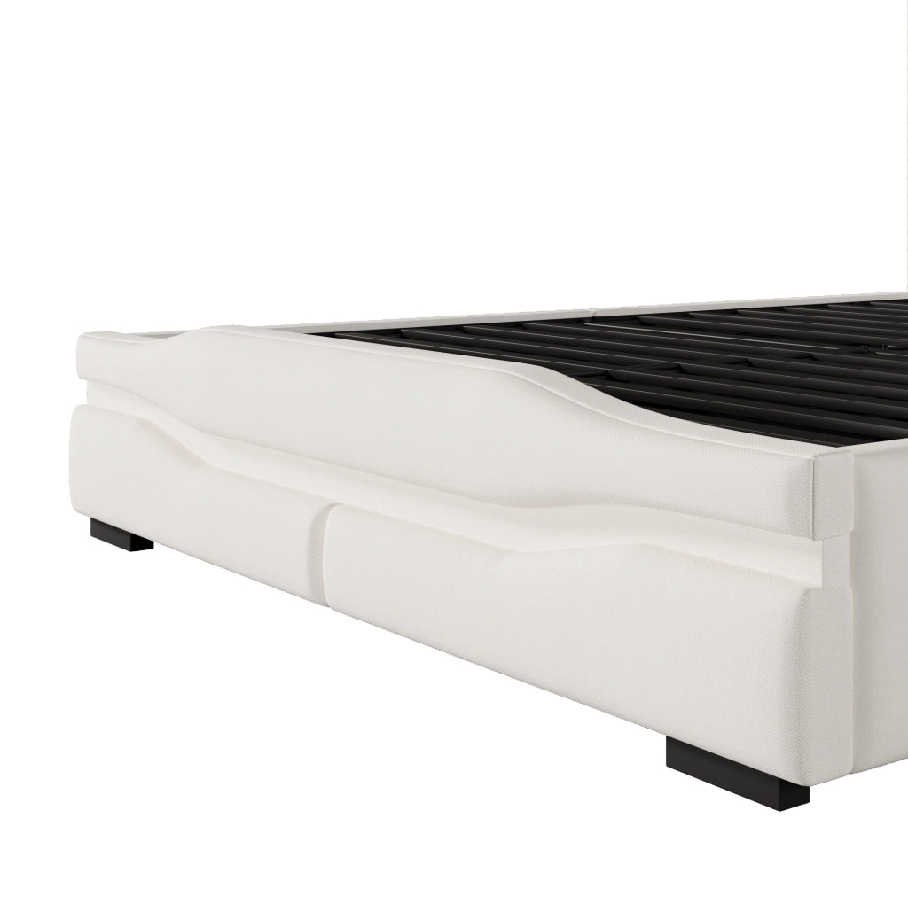 Letto imbottito ULEVR 140x200 cm con contenitore idraulico, LED, prese USB e Type-C, beige