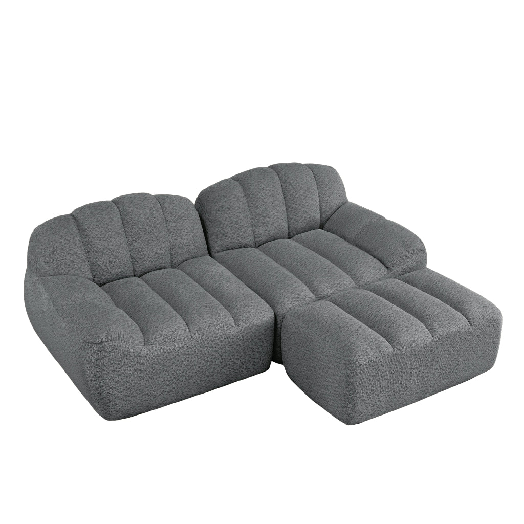 Divano Modulare 2 Posti Angolare con Ottoman ¨C MINIMAL ¨C Tessuto Grigio