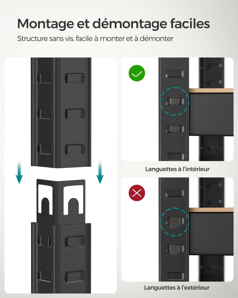 Scaffalatura per carichi pesanti 40 x 80 x 160 cm Unità di stoccaggio in acciaio a 4 livelli Scaffalatura da garage a montaggio rapido per cassette degli attrezzi Capacità 520 kg Nero 12_0005565