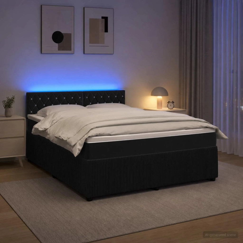 Letto box spring con materasso Nero 140 x 190 cm Velluto 3453133