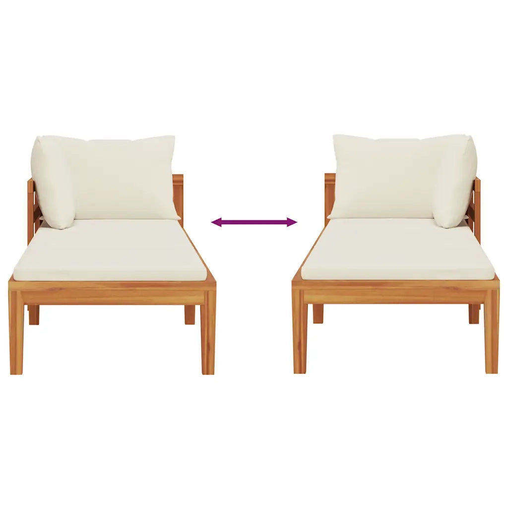 Lettino Prendisole con Bracciolo Bianco Crema Acacia Massello 316313
