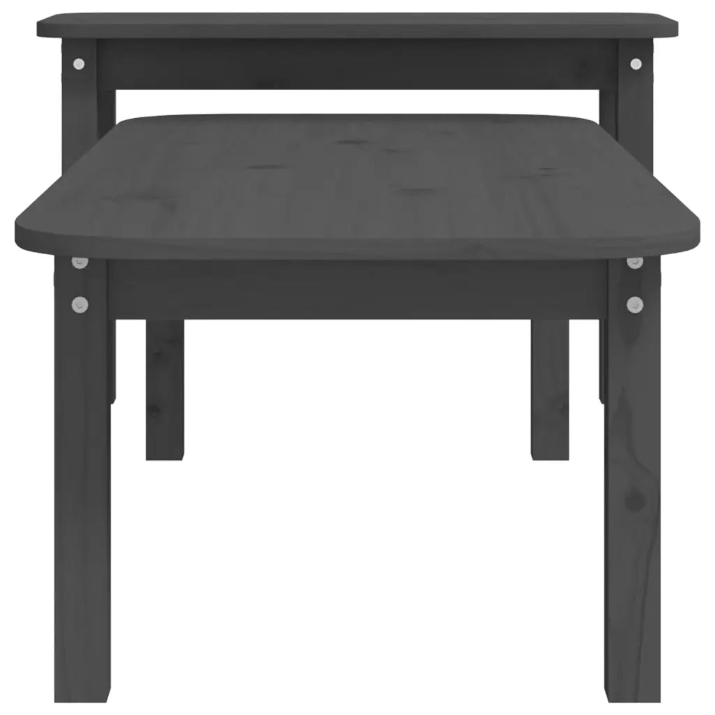 Set Tavolini da Salotto 2 pz Grigio in Legno Massello di Pino cod mxl 6398