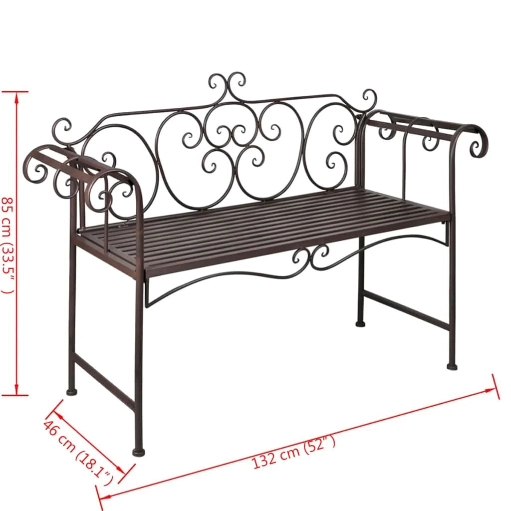 Panca da giardino mobili da esterno per patio terrazza 132 x 46 x 85 cm acciaio marrone anticato 02_0011237