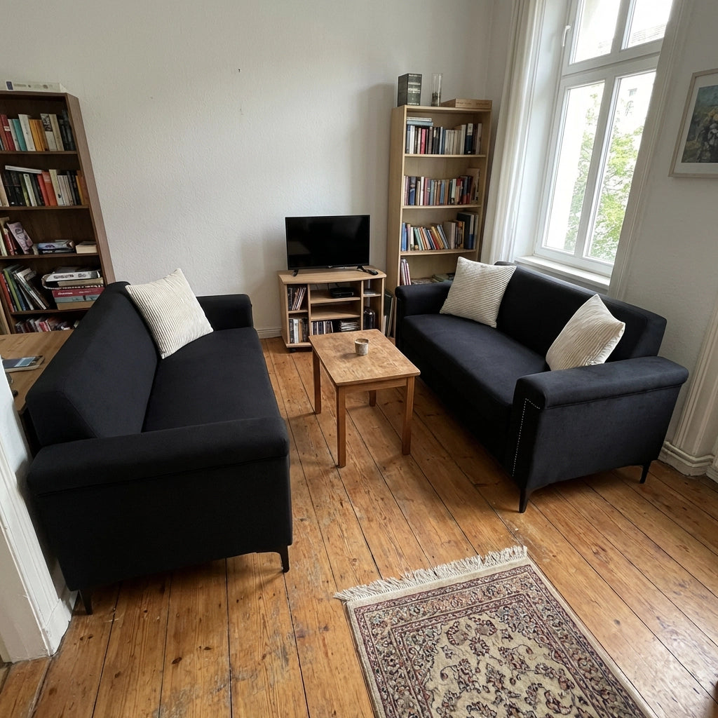 Divano a 2 posti compatto in tessuto con schiuma ad alta densità e piedini in metallo nero 172 × 73,5 cm