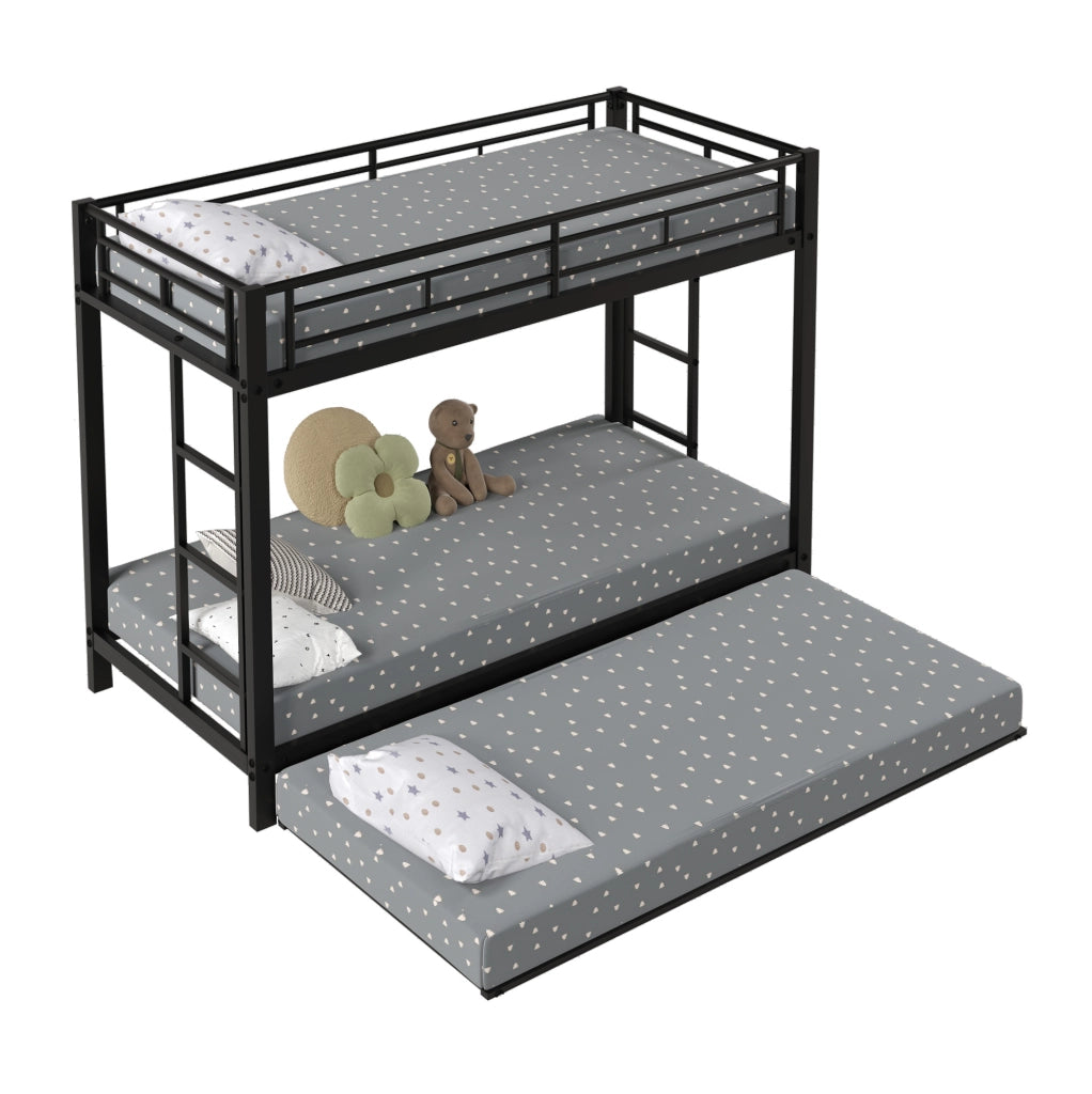 Letto a castello 90x200 cm con letto estraibile; struttura robusta; metallo; nero
