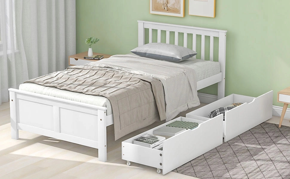 Letto singolo in legno con cassetti - Xylo - 90x200 - Bianco