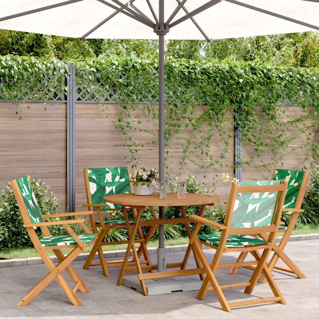 Set Pranzo da Giardino 5 pz Foglie in Tessuto e Legno Massello 3281824