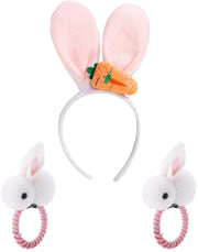 Cappello da carnevale con coniglio di peluche - Set di 1 rosa + 2 elastici - Opvougalbe - Comfortevole - Ideale per Pasqua - Cappello da carnevale per bambini