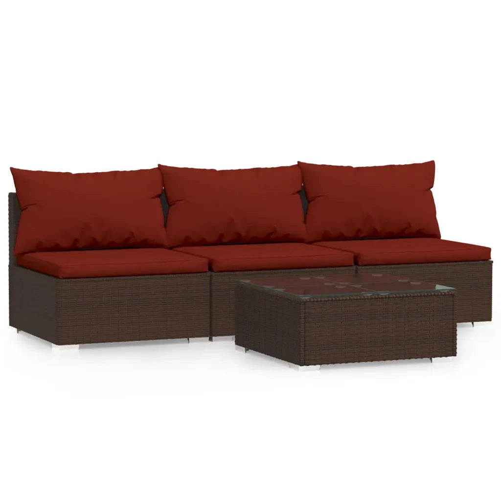 Set Divani da Giardino 4 pz con Cuscini in Polyrattan Marrone cod mxl 41615