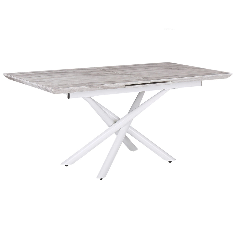 Tavolo da Pranzo Effetto Marmo Piano Tavolo Gambe Bianche MDF Allungabile 160/200 x 90 cm Glam Design Rettangolare