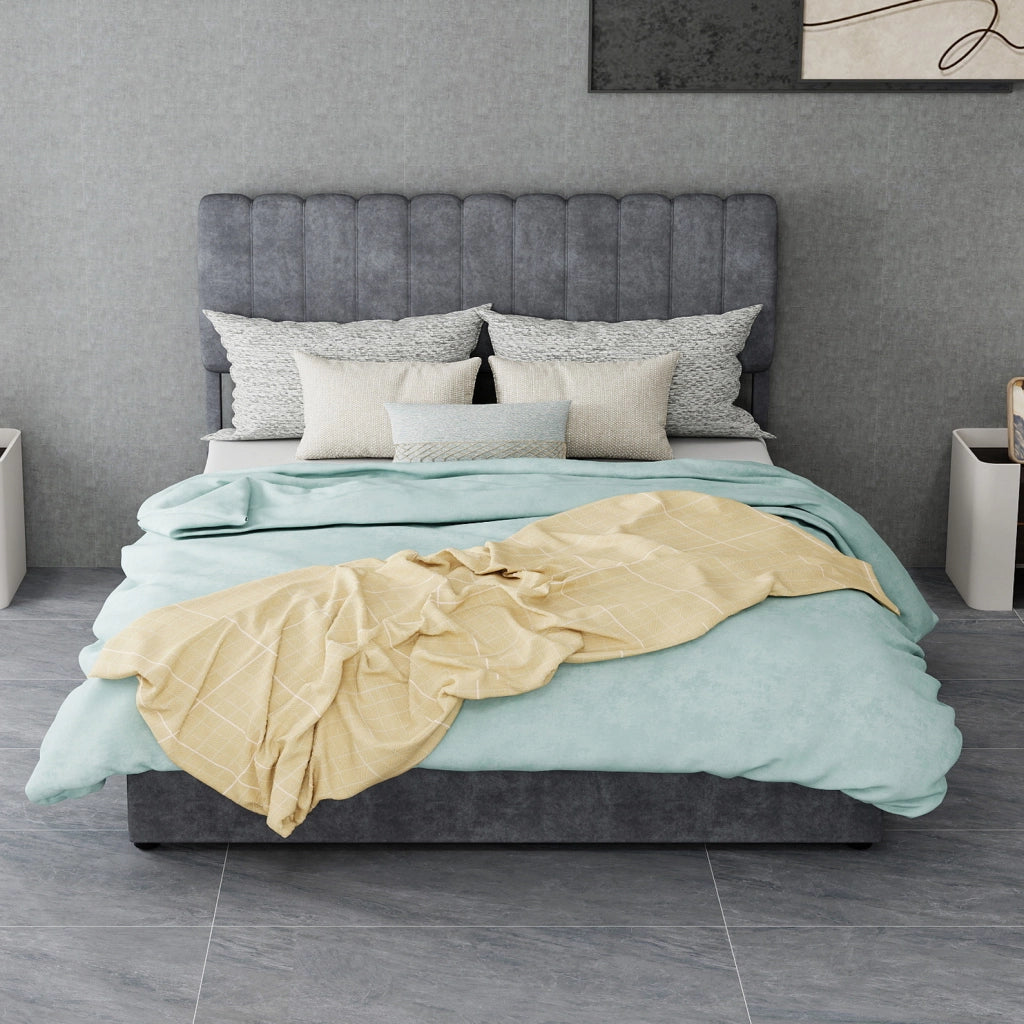 Letto imbottito 140 x 200 cm grigio con rivestimento in velluto