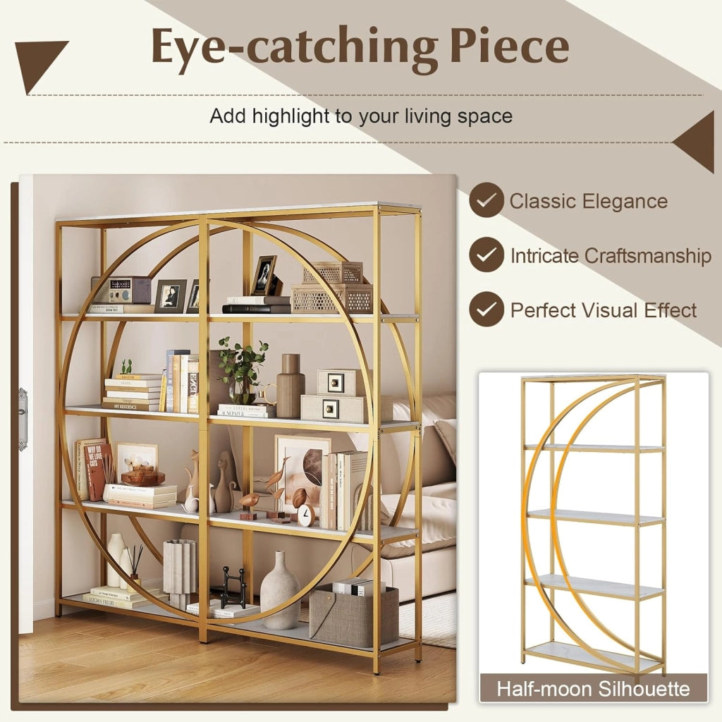 Libreria a 5 piani autoportante con 5 ripiani aperti, scaffale da esposizione industriale con design a mezzaluna per casa e ufficio, 86 x 30 x 175 cm (bianco)
