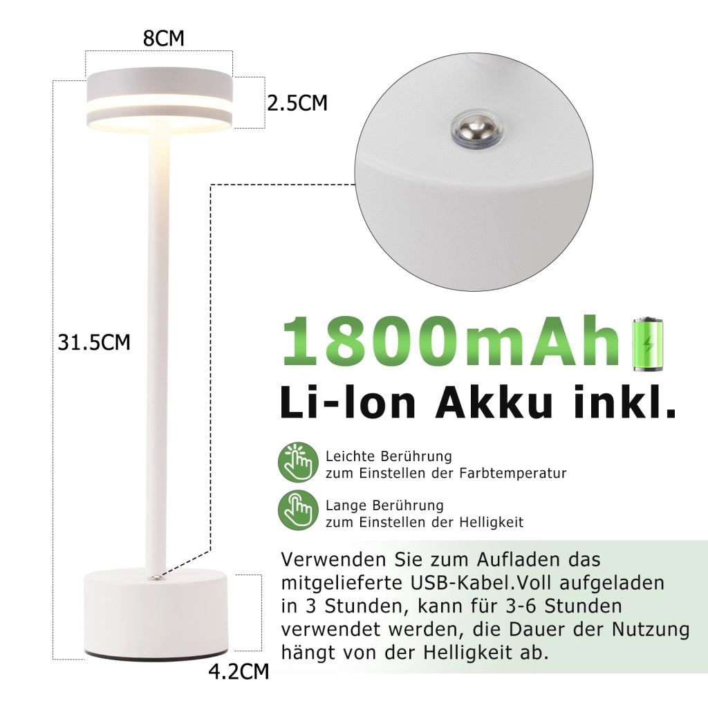 ZMH Lampada da tavolo LED bianca wireless touch dimmerabile H32cm per comodino camera letto