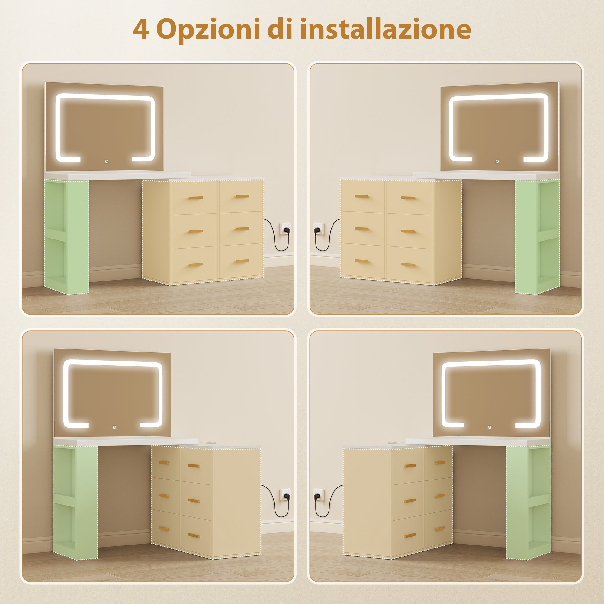 Consolle Trucco con Specchio 118x78x135 cm con Specchio e Luci LED Regolabili in MDF Bianco