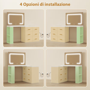 Consolle Trucco con Specchio 118x78x135 cm con Specchio e Luci LED Regolabili in MDF Bianco