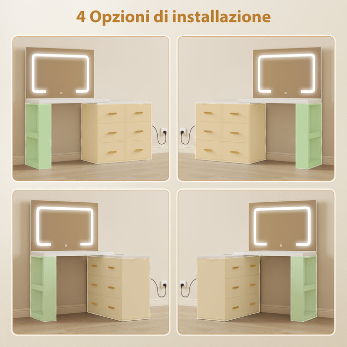 Consolle Trucco con Specchio 118x78x135 cm con Specchio e Luci LED Regolabili in MDF Bianco