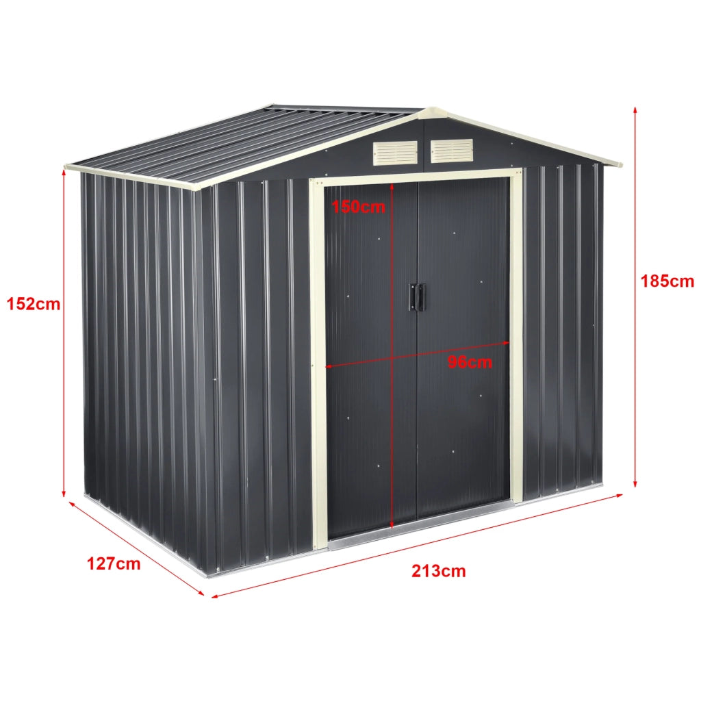 Casetta da giardino 213 x 127 x 185 cm tetto a due falde lamiere zincate grigio scuro 03_0007172
