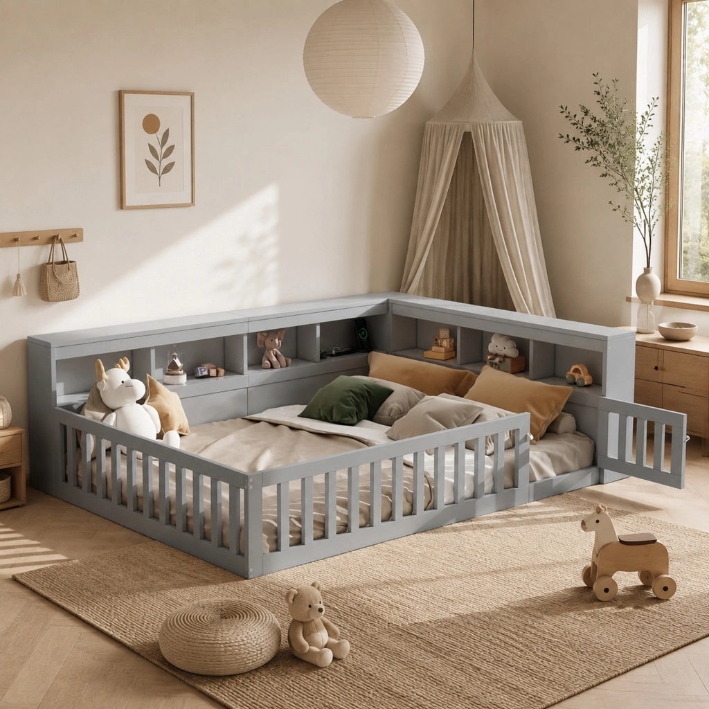 LETTO 140x190 cm Grigio in pannello truciolare con presa e USB