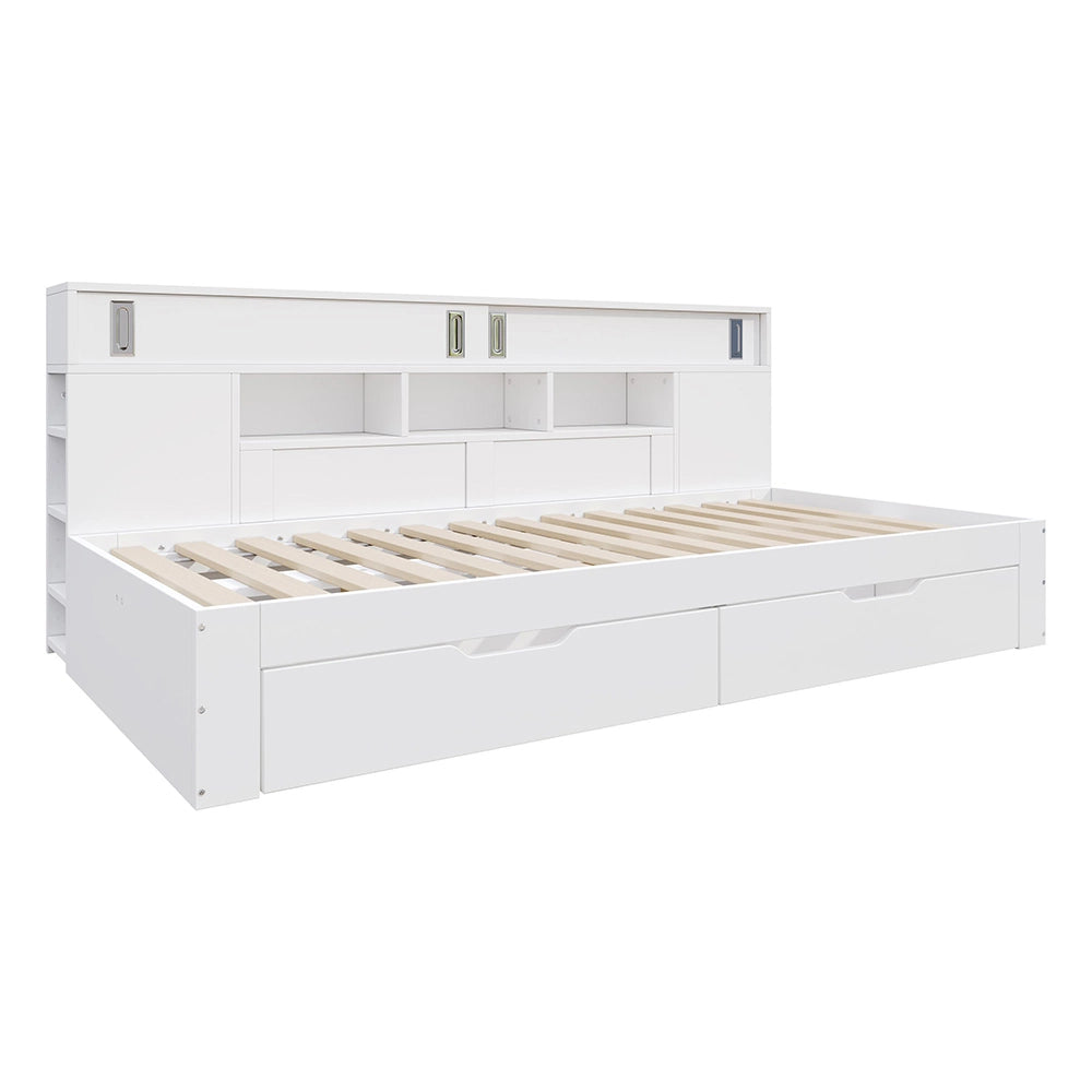 Letto giorno-Xylo-140x190cm multifunzione cassetti armadio bianco