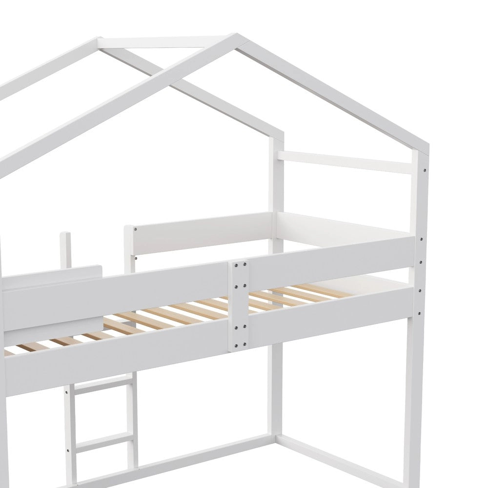 Letto a Castello Singolo con Contenitore ¨C MINIMAL ¨C Pino Bianco, Rete a Doghe, 90x200