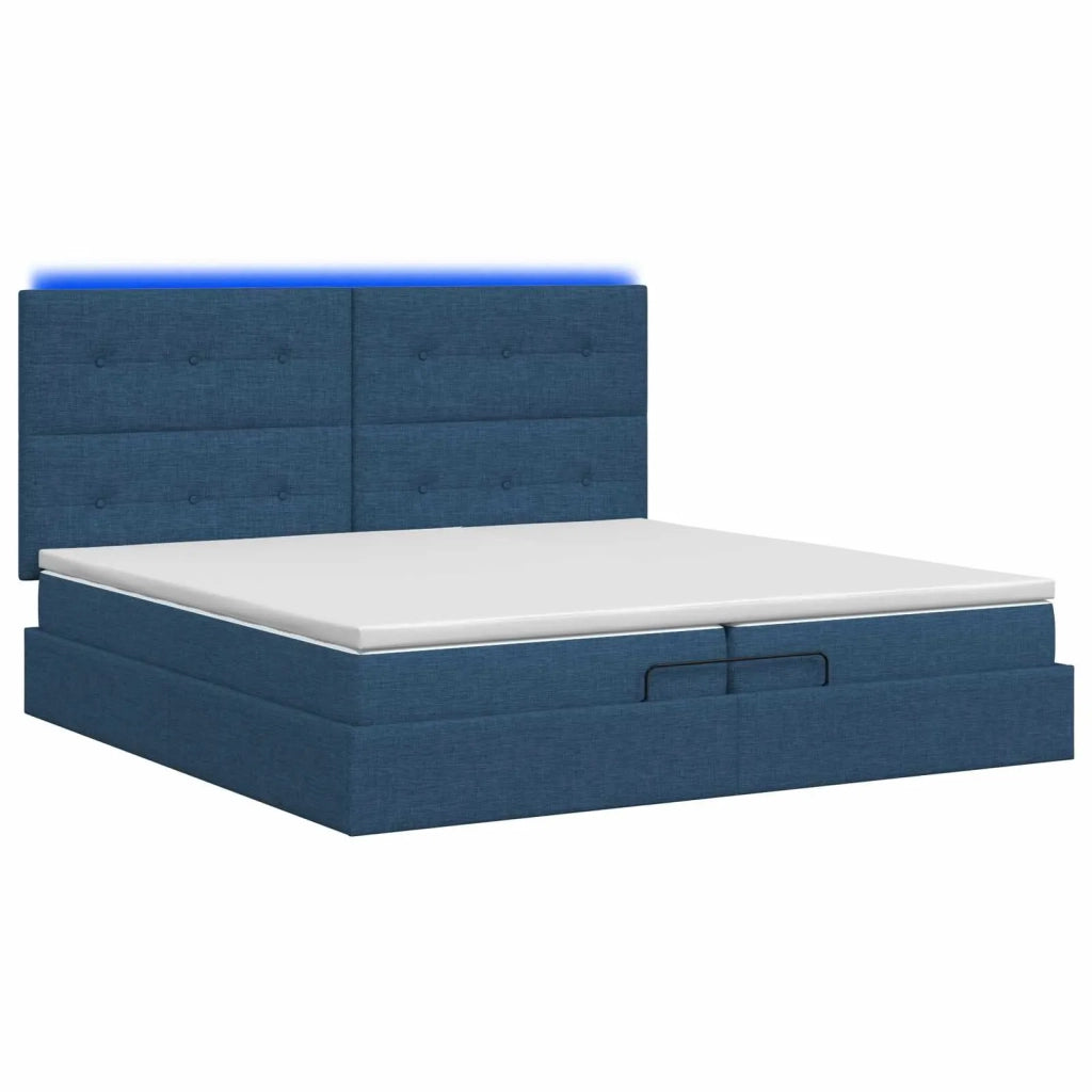 Letto Ottomano con Materasso e LED Blu 200 x 200 cm Tessuto 3458103