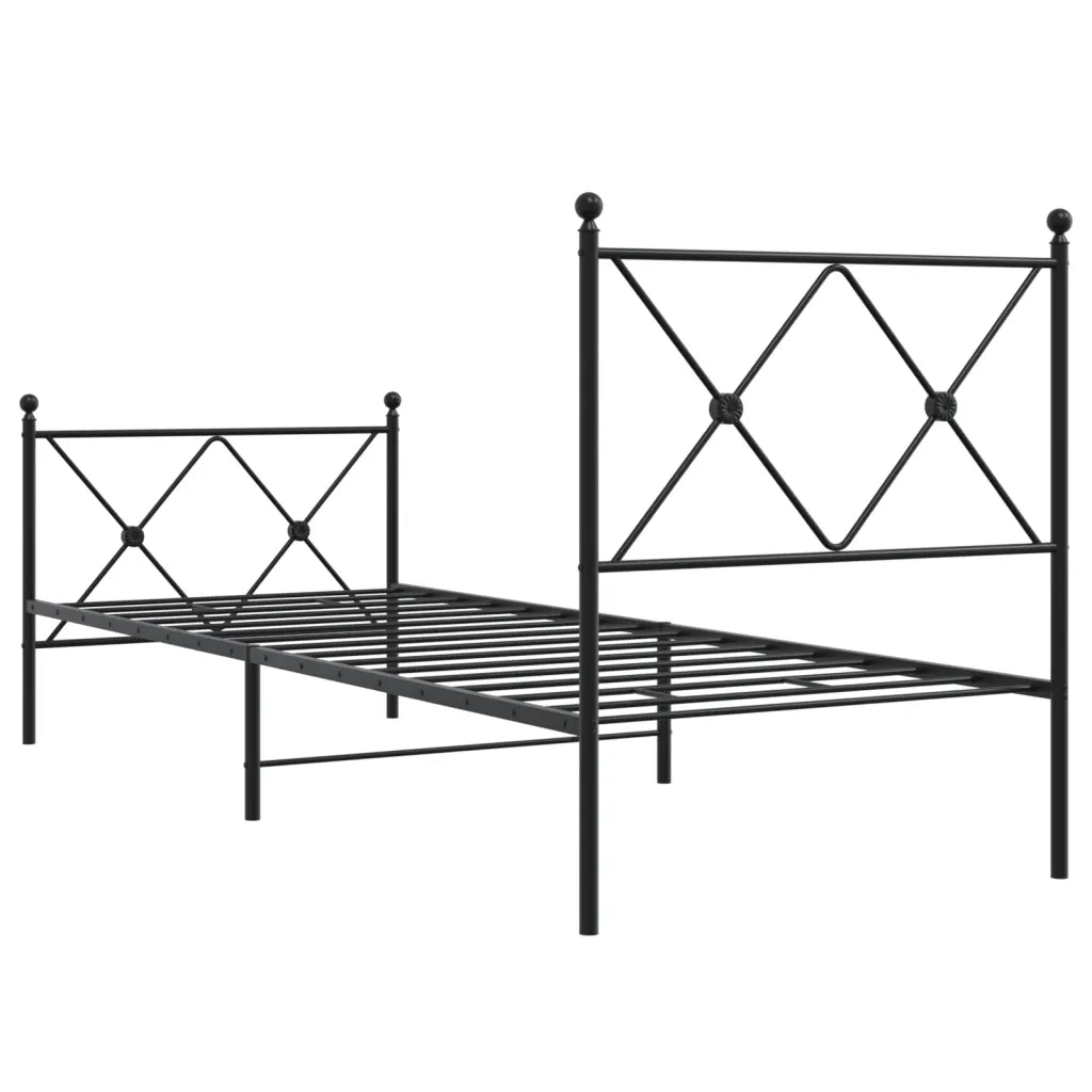 Letto singolo | Letto per adulti | Giroletto con Testiera e Pediera Metallo Nero 75x190 cm