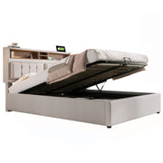 Letto Contenitore Matrimoniale 140×200 cm con USB; Tipo C e 2 Prese; Testiera Regolabile; senza Materasso