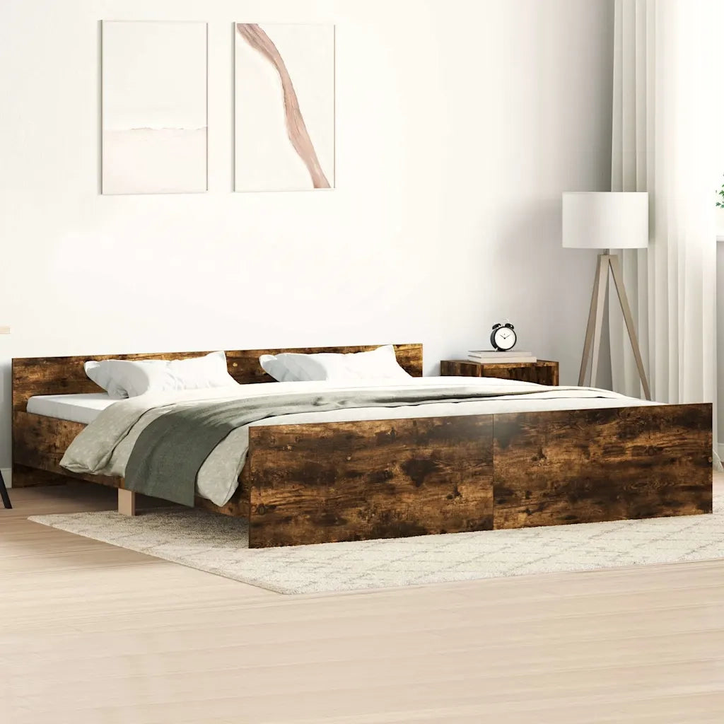 Giroletto con Testiera e Pediera-Struttura Letto Rovere Fumo 160x200 cm