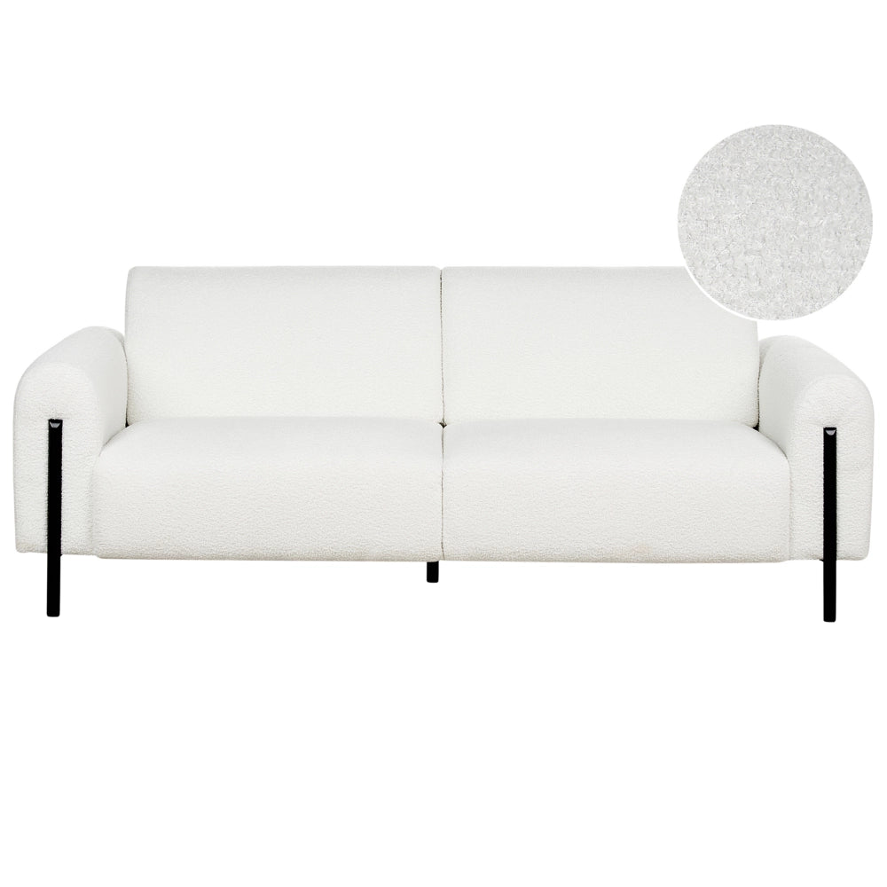 Divano 3 posti rivestito in tessuto bouclè bianco schienale regolabile stile moderno