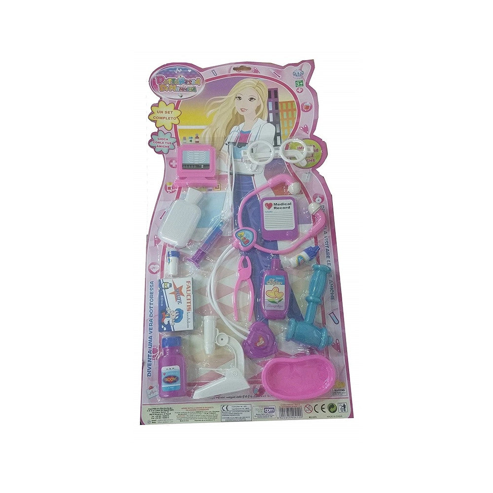 Trade Shop - Kit Dottoressa Stetoscopio Occhiali Siringa Microscopio Martelletto Giocattolo -