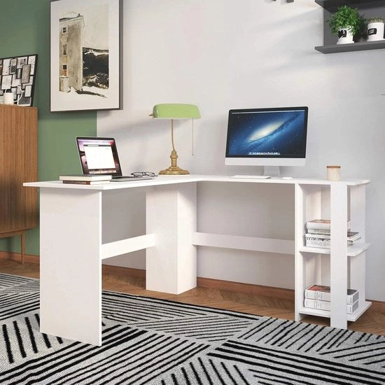 Scrivania angolare a forma di L 136 x 130 cm - Grande scrivania per computer con spazio di archiviazione