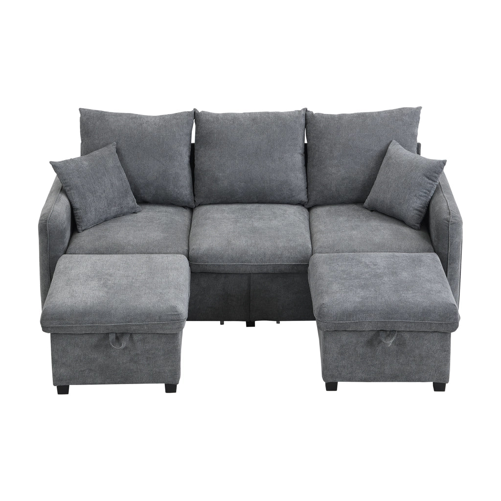 Divano angolare U 3 posti con cassetti e pouf ¨C MINIMAL ¨C tessuto chenille, modular