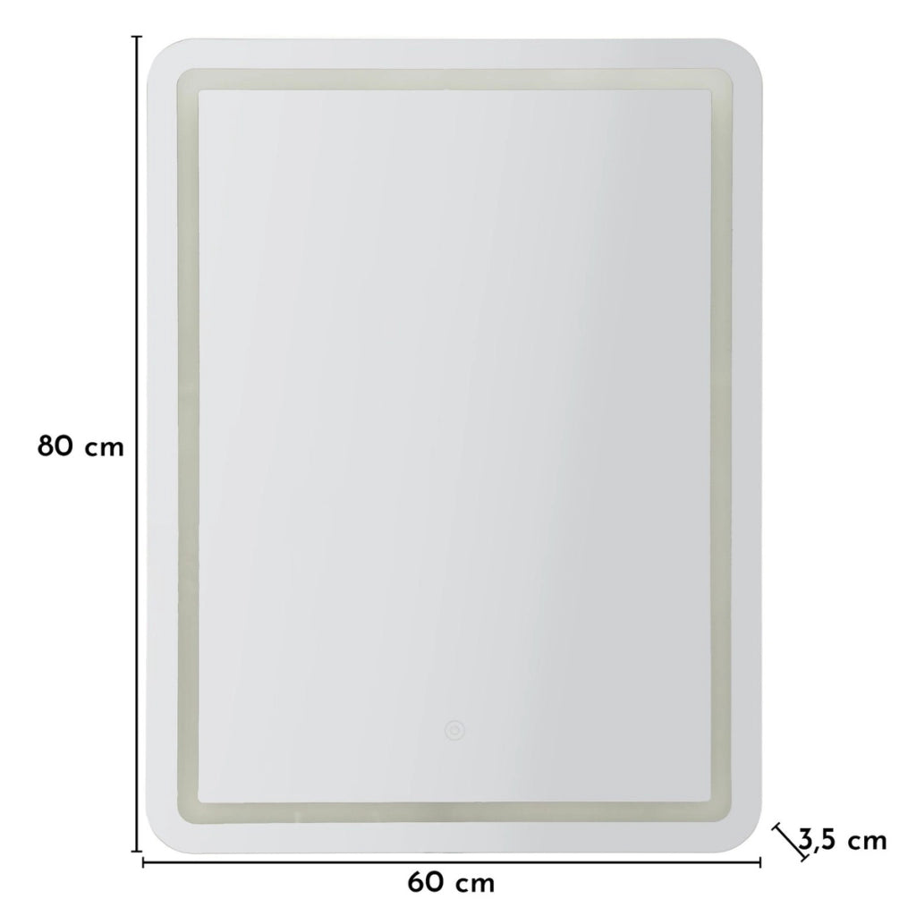 Specchio con LED VKH1058, Argento, Vetro, 60x3,5x80 cm