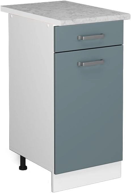 Mobiletto base per cucina R-Line, Grigio-blu, 40 cm, PL Marmo, per la libera combinazione all'interno di sistemi cucina modulari