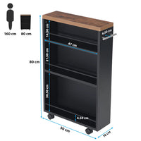 Carrello Portaoggetti Salvaspazio 50x16x80 cm per Cucina Bagno con Ruote Nero